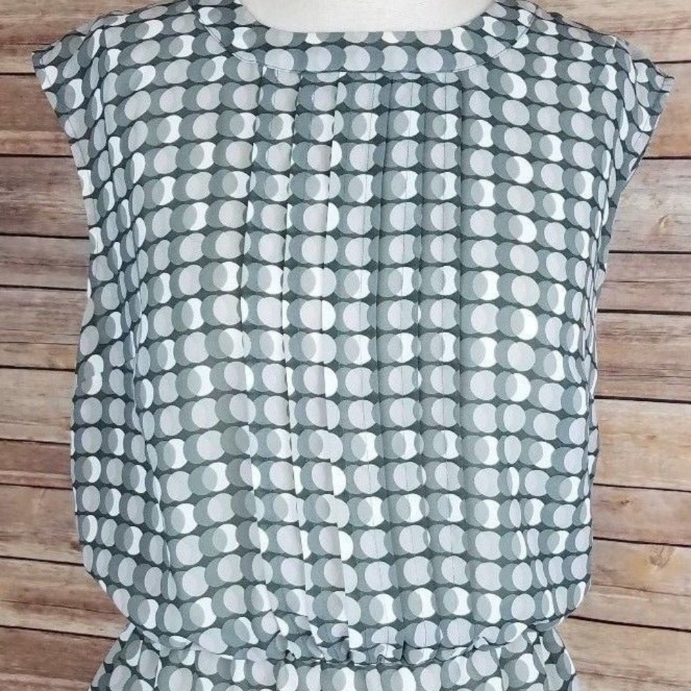 Sleeveless Blouse Gather Waist Grey/Gray Polkadot